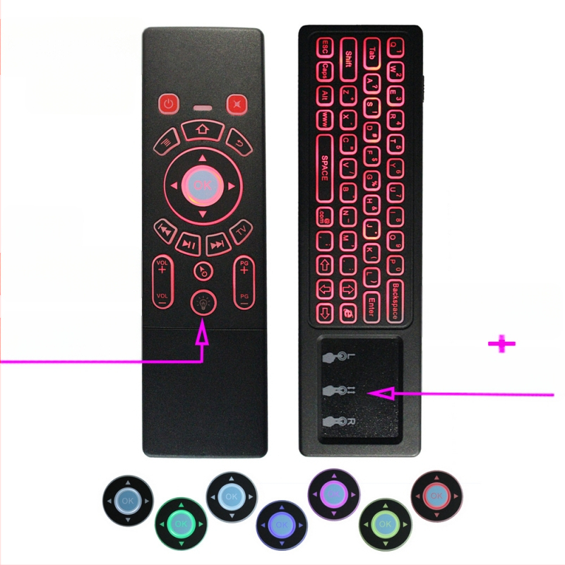 Bezvadu divpusēja tastatūra un pele tālvadības pults set‑top kastītei, projektoram un viedajam televizoram — Modelis T6, USB interfeiss, darbības diapazons 10 m, svars 0,18 kg