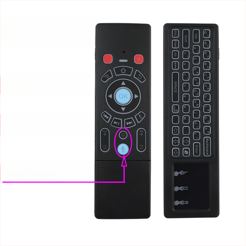 Bezvadu divpusēja tastatūra un pele tālvadības pults set‑top kastītei, projektoram un viedajam televizoram — Modelis T6, USB interfeiss, darbības diapazons 10 m, svars 0,18 kg