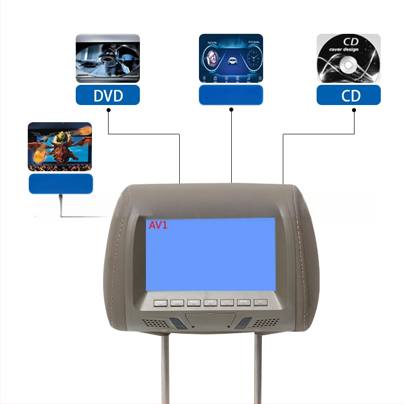 Automobilio galvos atramos ekranas su LCD, AV1/AV2 įvestys, 800x480 raiška, modelis YL-733