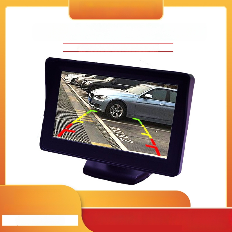 Automobilio atbulinės eigos ekranas su LCD, 480x272 raiška, AV įvestis, įtrauktas atbulinės eigos kamera