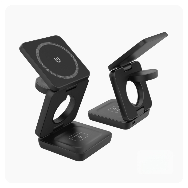 Trostruki sklopivi bežični punjač s magnetskim PD brzim punjenjem za Apple i Huawei – 15W izlaz