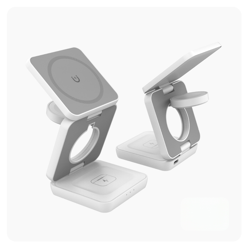 Trostruki sklopivi bežični punjač s magnetskim PD brzim punjenjem za Apple i Huawei – 15W izlaz