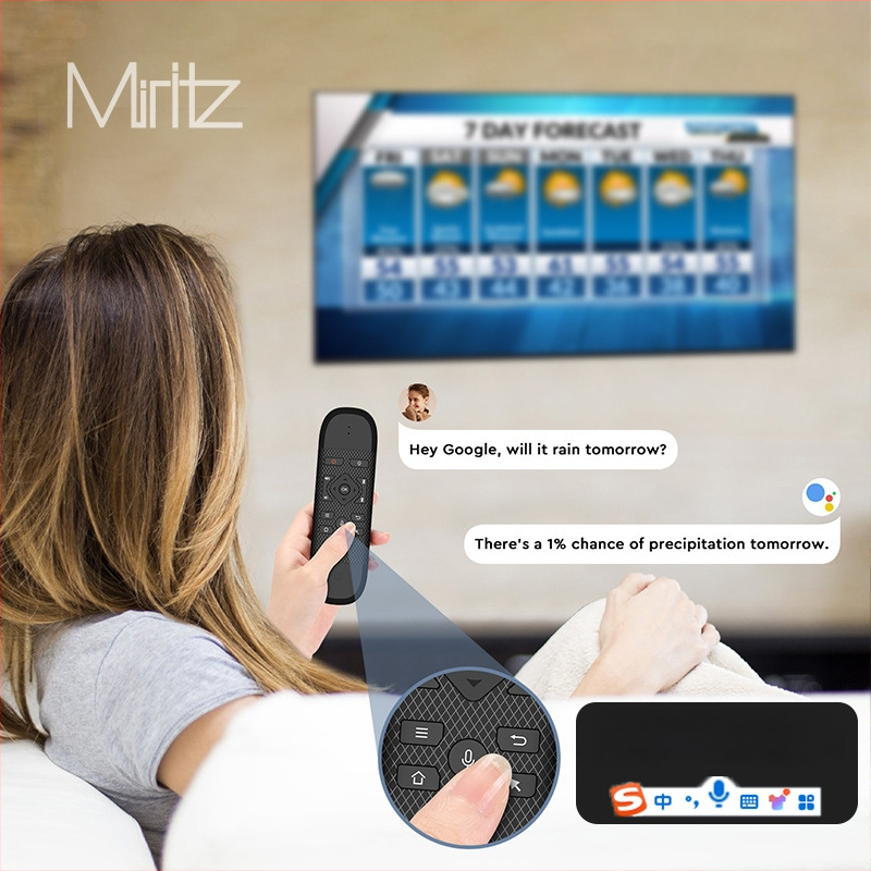 Bezvadu tastatūra ar Air Mouse un tālvadības pulti – Dubultā režīms (Bluetooth un 2.4G), USB interfeiss, darbības attālums 10 m, 1000dpi, balss vadība