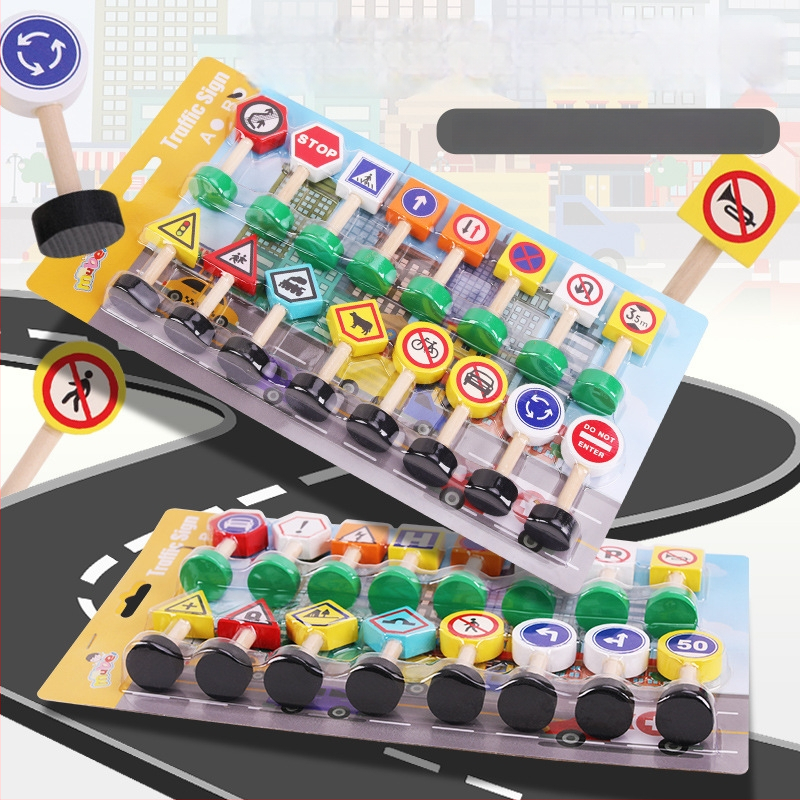 Mediniai konstravimo blokeliai ankstyvajai ugdymui: miesto eismo ženklai ir šviesoforai saugumui (0–3 metai, 0–38 vnt., vandens pagrindo dažai, be elektros)