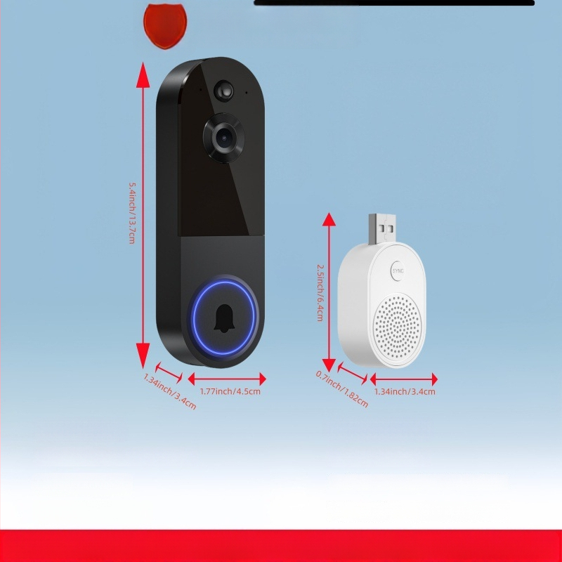 Nähtav uksekell kaameraga kodu jälgimiseks — juhtmevaba, reaalajas, öövaade; 18650 aku, 3,7 V, mudel 90129-1, Ringtone: Ding Dong