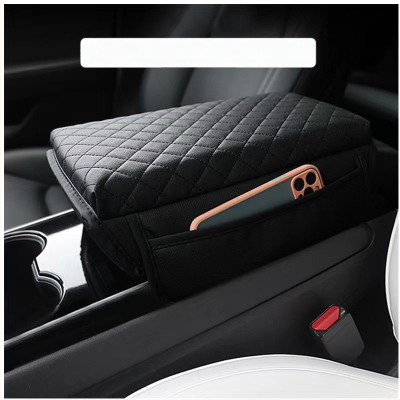 Ādas automobiļa elkoņa balsta spilvens, universāla saderība, modelis Small Check Armrest Cushion, 345 g, nodilumizturīga PU āda, videi draudzīgs un bez formaldehīda