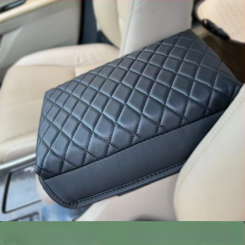 Ādas automobiļa elkoņa balsta spilvens, universāla saderība, modelis Small Check Armrest Cushion, 345 g, nodilumizturīga PU āda, videi draudzīgs un bez formaldehīda