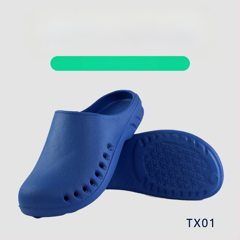 Operacinės salės šlepetės su EVA viršutine dalimi, EVA viduje, gumine neslydinti pada, pada technologija: injekcinis formavimas