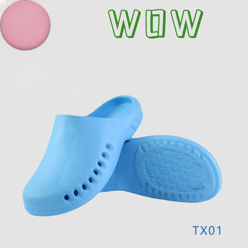 Operacinės salės šlepetės su EVA viršutine dalimi, EVA viduje, gumine neslydinti pada, pada technologija: injekcinis formavimas