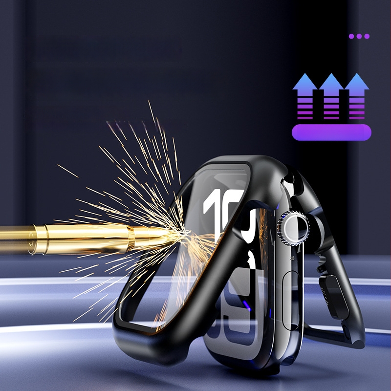 ELEMENTBOX Magnetinė apsauginė dėžutė Apple Watch S10 su integruotu grūdintu stiklu, metalinis rėmas