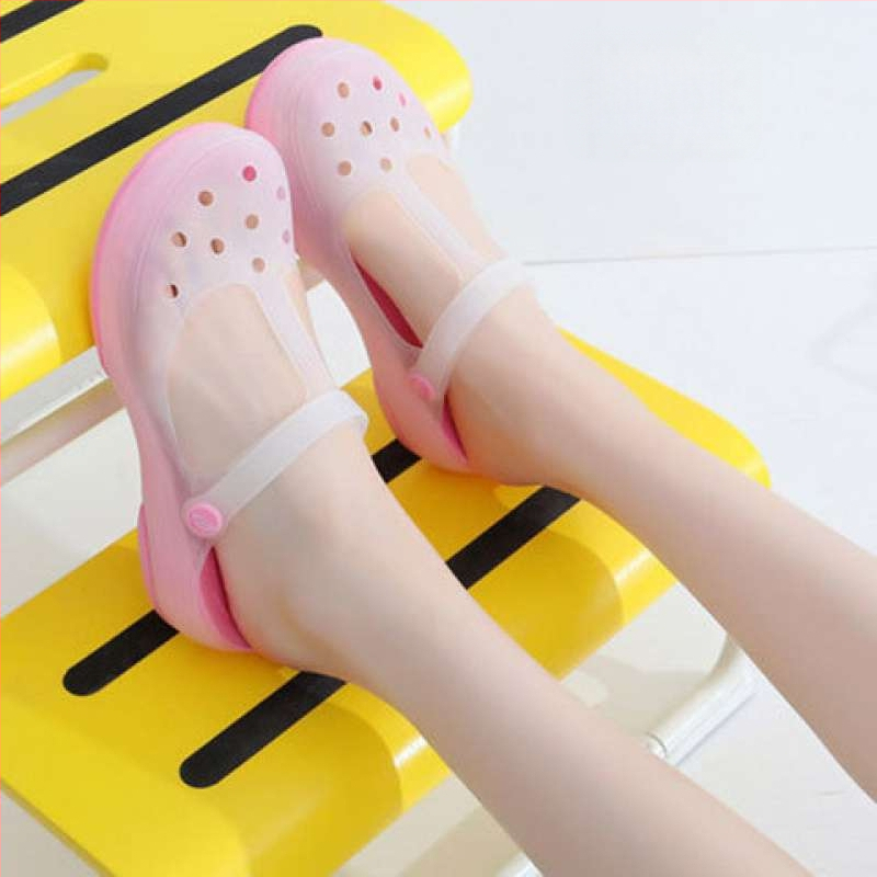 Moteriški Mary Jane želė sandalai su stora EVA padu, prieš slydimą, vidutinio aukščio viršus, apvali nosis