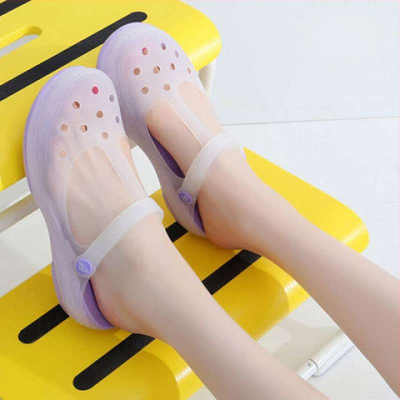 Moteriški Mary Jane želė sandalai su stora EVA padu, prieš slydimą, vidutinio aukščio viršus, apvali nosis