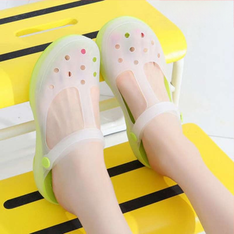 Moteriški Mary Jane želė sandalai su stora EVA padu, prieš slydimą, vidutinio aukščio viršus, apvali nosis