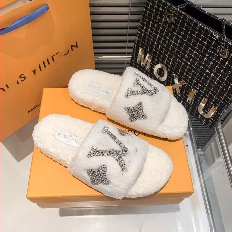 Moteriškos vilnos šlepetės su avies vilnos įdėklu, gumos padas, slip-on, plokščias dizainas, kvėpuojančios, lengvos