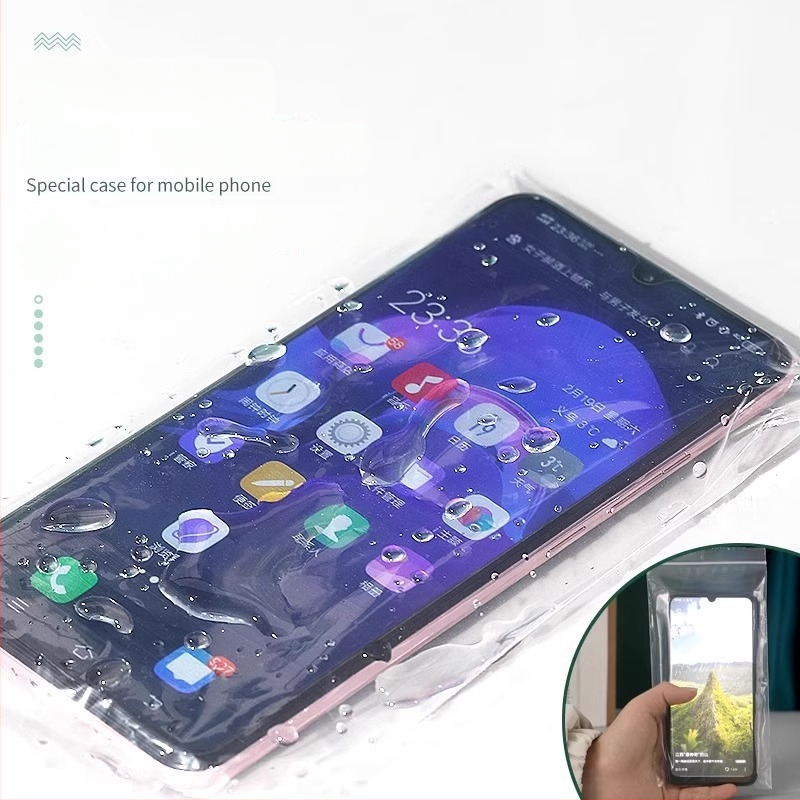 Telefono dėklas su jutikliniu ekranu, atsparus vandeniui medžiaga, skaidrus savarankiškai užsidarantis laikymo maišelis; Talpa: Kita; Pakuotė: Įprasta