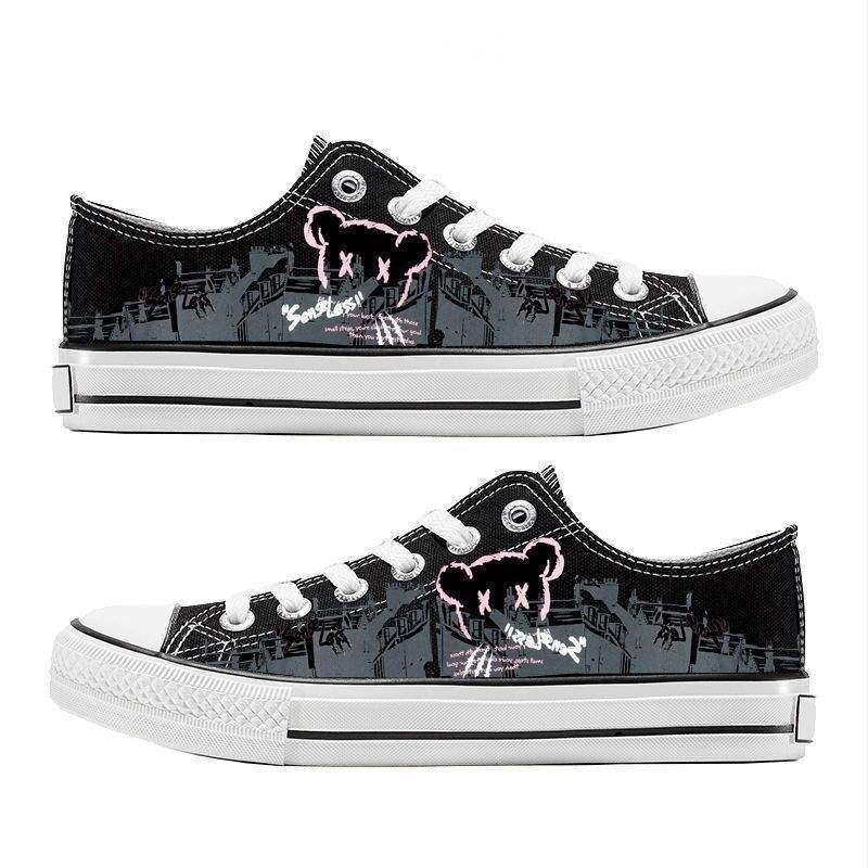 Vīriešu auduma augstās sporta kurpes — augsts purngals, šņorēšana, karikatūru raksts