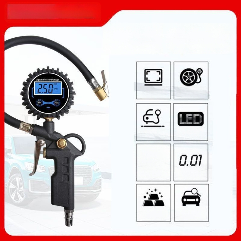 Augstas precizitātes digitālais riepu spiediena mērītājs ar uzpildes pistoli un LCD displeju
