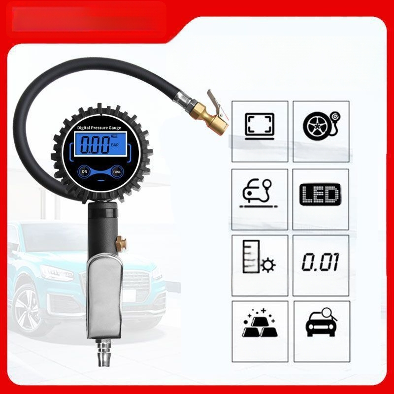 Augstas precizitātes digitālais riepu spiediena mērītājs ar uzpildes pistoli un LCD displeju