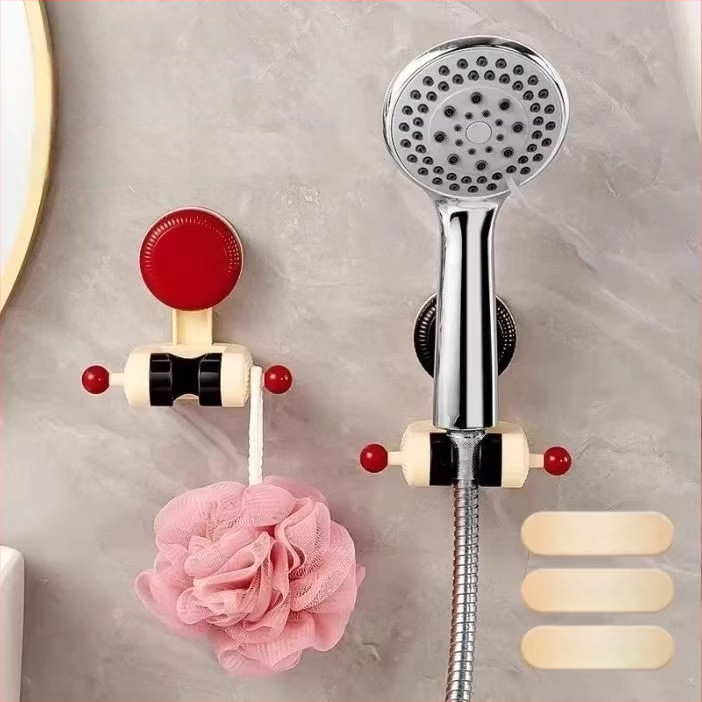 Dušo laikiklis su judančia siurbimo kilpa, be gręžimo, ABS dušo galvutės pagrindas, vonios lentyna