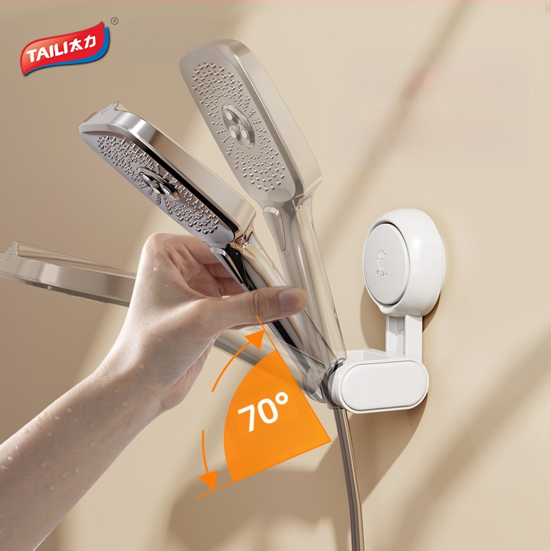 Sieninis dušo laikiklis su siurbimo kilpa, plastmasinis, judantis, nereikalauja gręžimo, be klijų.