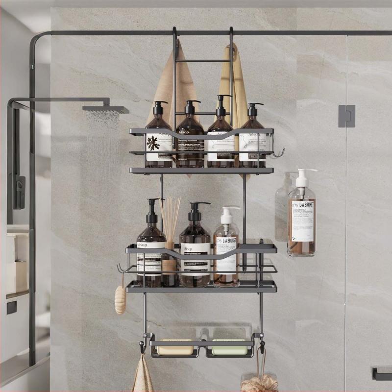 3 pakopų nerūdijančio plieno vonios kambario lentyna, kablio tvirtinimas, nuimama, be gręžimo, drėgnai ir sauso saugojimui