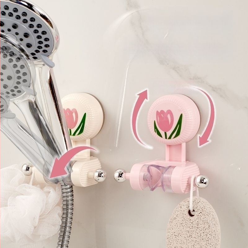 Sieninis ABS dušo laikiklis su tulpių formos siurbimo kilpa, reguliuojama apačia, be gręžimo