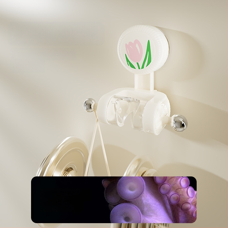 Sieninis ABS dušo laikiklis su tulpių formos siurbimo kilpa, reguliuojama apačia, be gręžimo