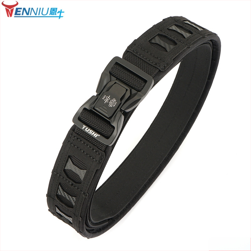 Nailona taktiskā josta ar sakausējuma sprādzi, aizvēršana ar sprādzi, platums (>4 cm), elektroplatinga apdare