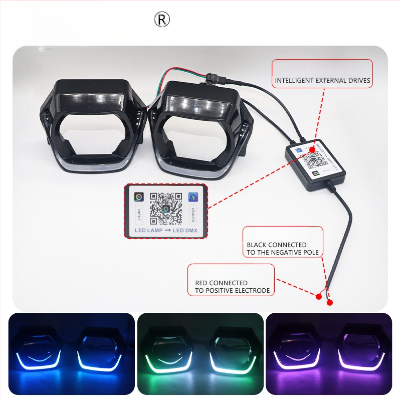 Priekinio žibinto dekoratyvinė gaubtelė su kvadratine objektyvo lęša automobiliams ir motociklams (PVC; 3-12W; 3-12V; 2.5A; bendram naudojimui)