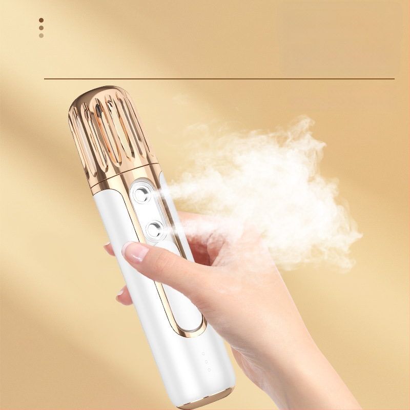 Dvigubo purškimo veido drėkinimo garintuvas, nešiojamas drėkinimo įrenginys, įmontuota 1000–1200 mAh baterija, 2-asis režimas, šaltas purškimas, automatinis išjungimas