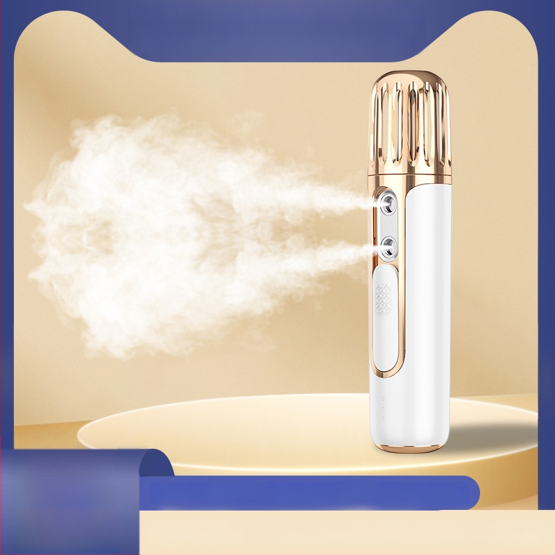 Dvigubo purškimo veido drėkinimo garintuvas, nešiojamas drėkinimo įrenginys, įmontuota 1000–1200 mAh baterija, 2-asis režimas, šaltas purškimas, automatinis išjungimas