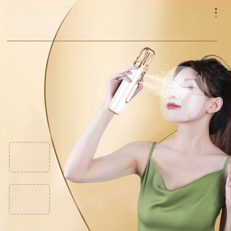 Dvigubo purškimo veido drėkinimo garintuvas, nešiojamas drėkinimo įrenginys, įmontuota 1000–1200 mAh baterija, 2-asis režimas, šaltas purškimas, automatinis išjungimas