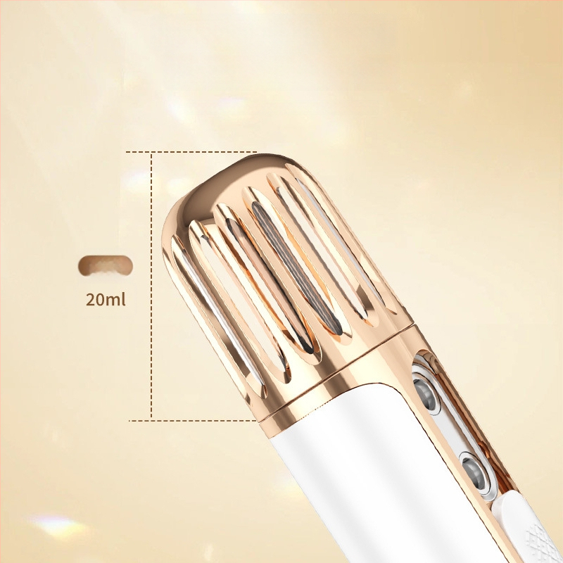 Dvigubo purškimo veido drėkinimo garintuvas, nešiojamas drėkinimo įrenginys, įmontuota 1000–1200 mAh baterija, 2-asis režimas, šaltas purškimas, automatinis išjungimas