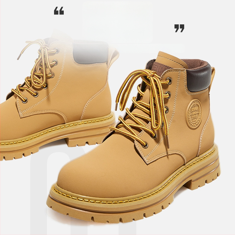 Vīriešu augstās Martin zābaki ziemai, fleece iekšējais oderējums, augšējā daļa no dažādiem materiāliem, gumijas zole, zems augšējais augums, šņores priekšā