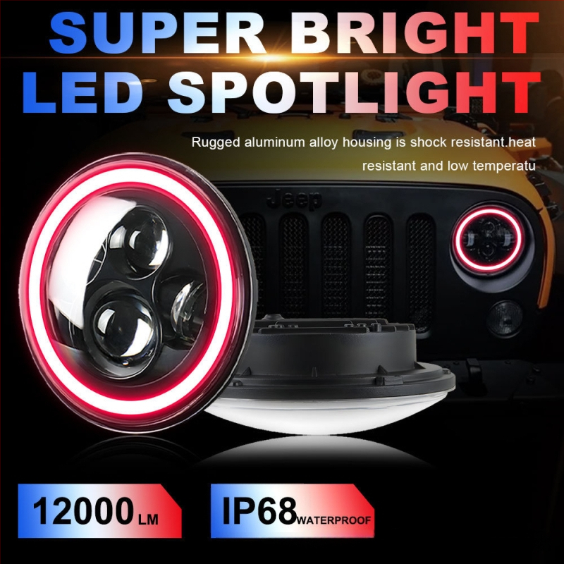 LED priekinis žibintas Wrangler su Angel Eye ir apertūros objektyvu, aliuminio korpusas, IP66, 12-48V, pritaikomas