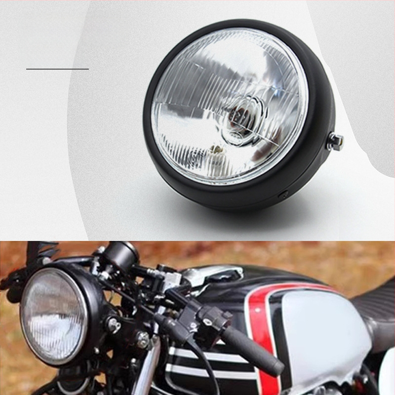 Motociklo apvalus priekinis žibintas, 6 colių, 35W 12V, geležinis korpusas, modelis JH8, nuimamas gaubtas