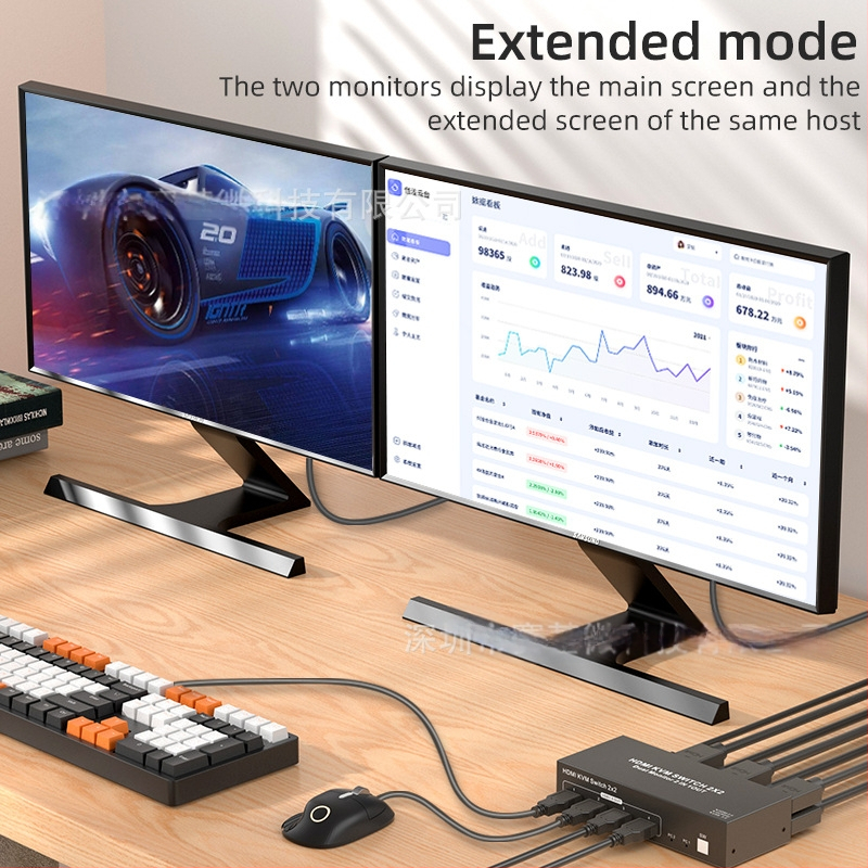 HDMI KVM perjungiklis, 2 įvestys, 2 išvestys dviem kompiuteriams, bendras klaviatūros ir pelės naudojimas, 4K60Hz, Windows 7, modelis 202-U3-A