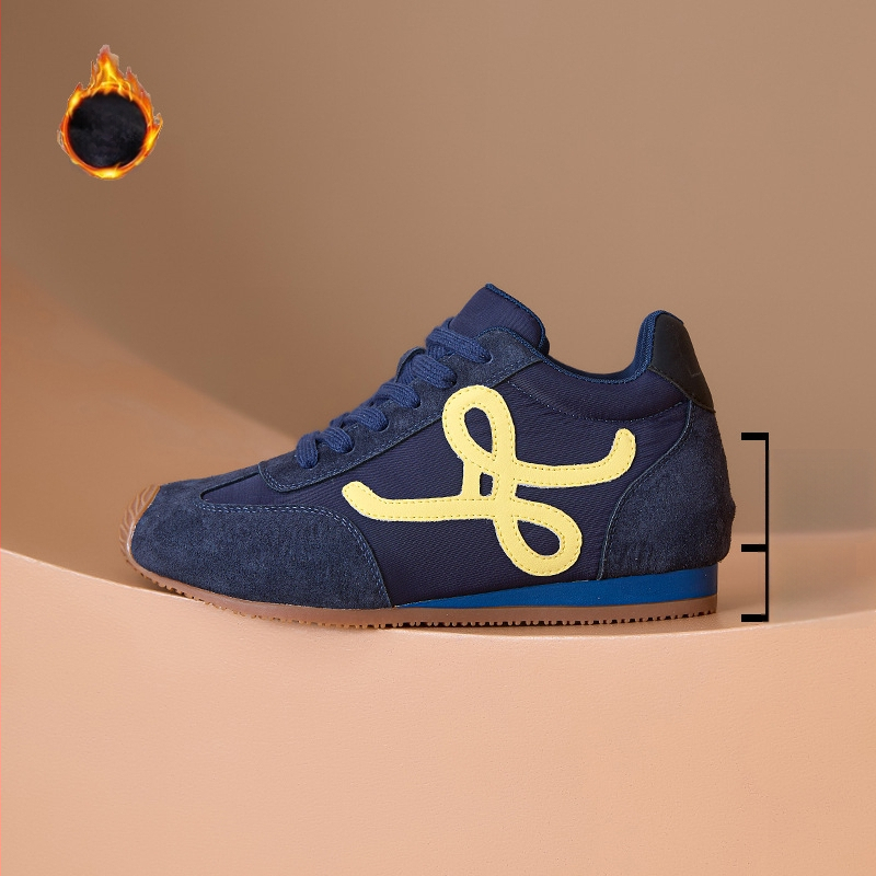 Sieviešu augstuma palielināšanas treniņzābaki ar retro dizainu, slīpa zole, fleece iekšējais oderējums, elpojoša tīkla iekšējā daļa, izturīga gumijas zole, šņorēšana