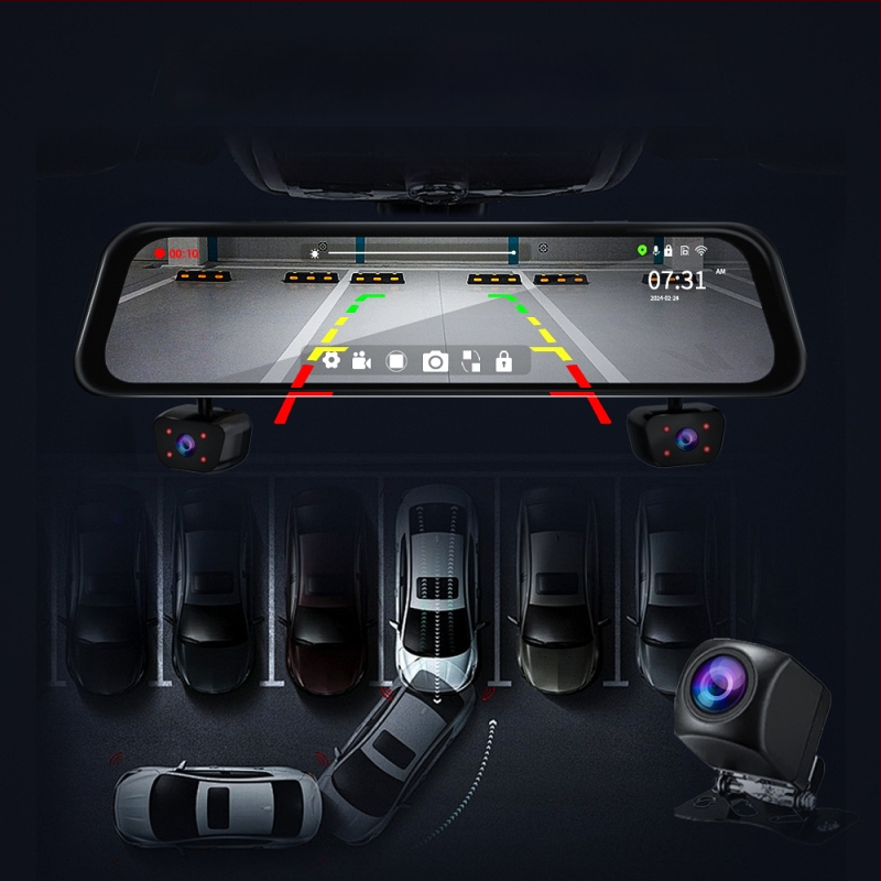 4 kanalų galinio vaizdo veidrodžio vaizdo registratorius, 170° platus kampas, 1080p, WIFI, kilpinis įrašymas su parkavimu ir judesio aptikimu
