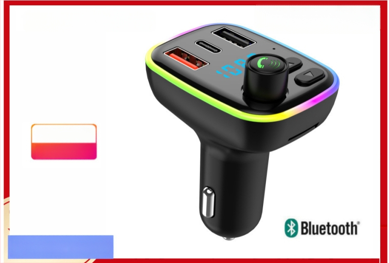 Automobilinis MP3 grotuvas su Bluetooth laisvų rankų funkcija, FM siųstuvas, aplinkos apšvietimas ir įkroviklis automobiliui (Prekės ženklas: Syed; Modelis: P2; Medžiaga: ABS)