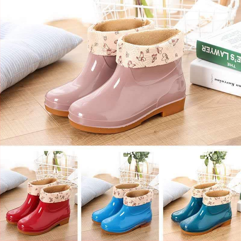 Moteriški guminiai lietaus batai, žemas siluetas, fleece pamušalas, priešslydžio padas