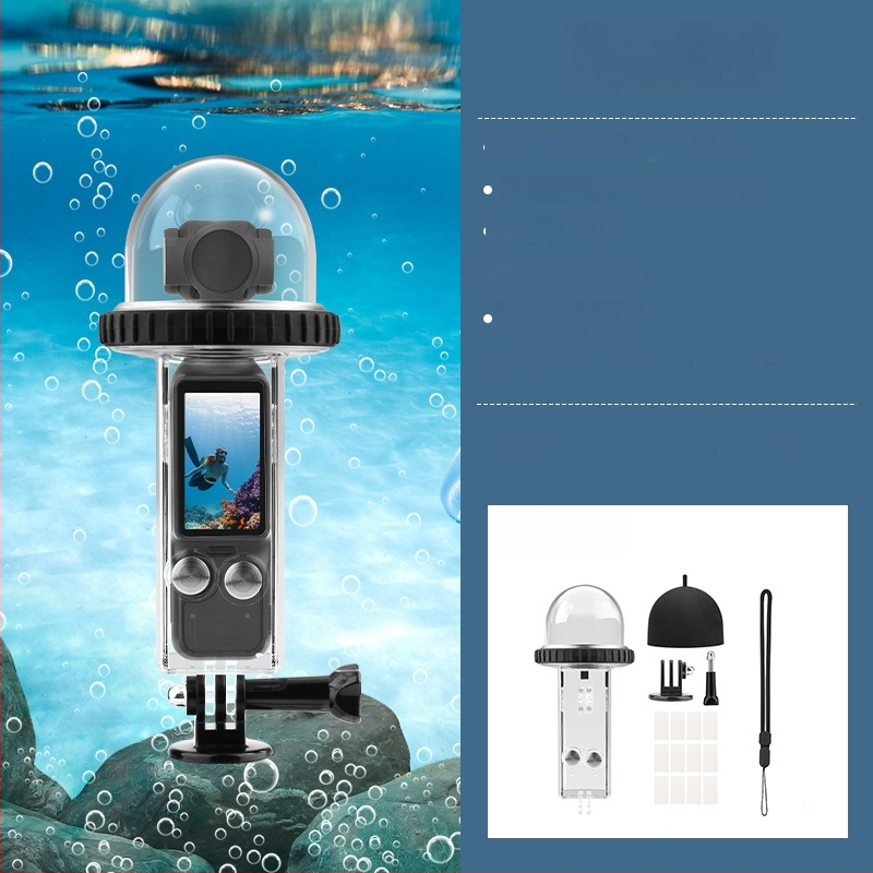 Brdrc povandeninis apsauginis korpusas DJI Osmo Pocket 3, 40 m gylis, PC korpusas, 190 g, komplekte: vandeniui atsparus korpusas, rankos dirželis, 1/4 inch adapterio pagrindas, ilgas varžtas, 12 anti-fog plokščių