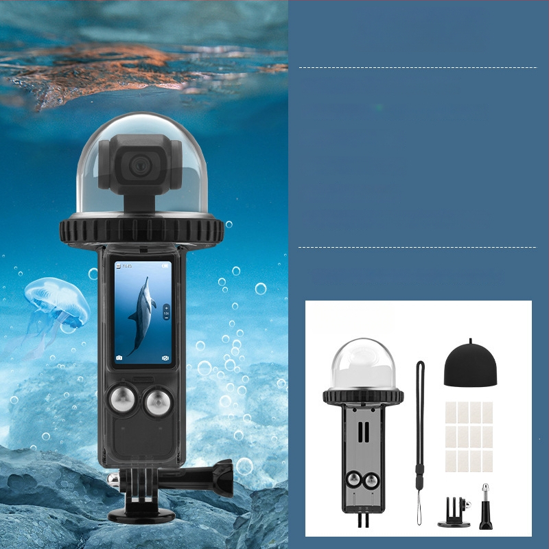 Brdrc povandeninis apsauginis korpusas DJI Osmo Pocket 3, 40 m gylis, PC korpusas, 190 g, komplekte: vandeniui atsparus korpusas, rankos dirželis, 1/4 inch adapterio pagrindas, ilgas varžtas, 12 anti-fog plokščių