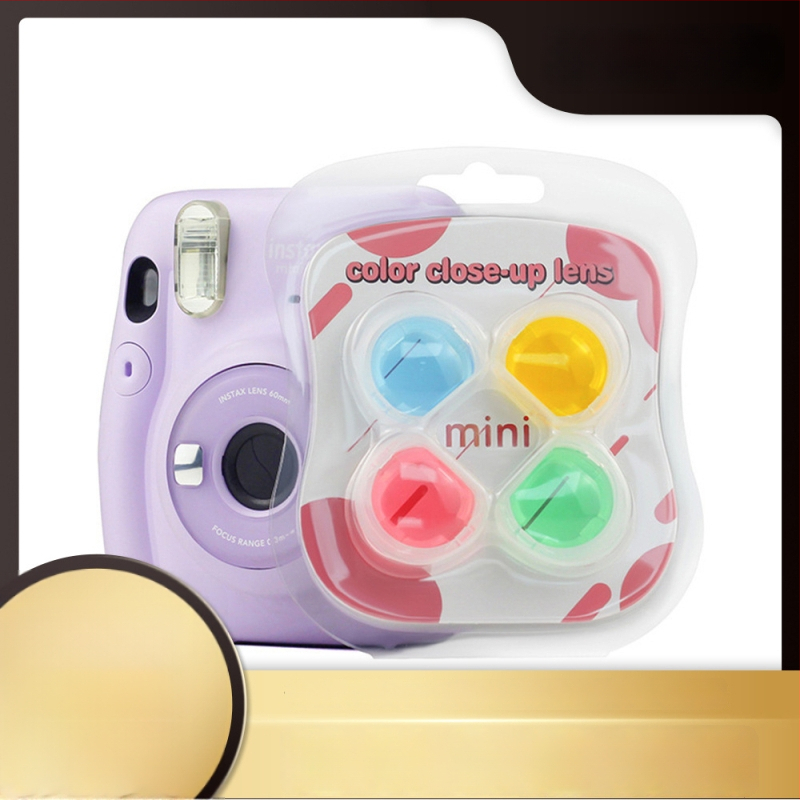 Polaroid Mini 11 objektyvo priedai: priekinis keturių spalvų filtras, nuimamas veidrodinis objektyvas