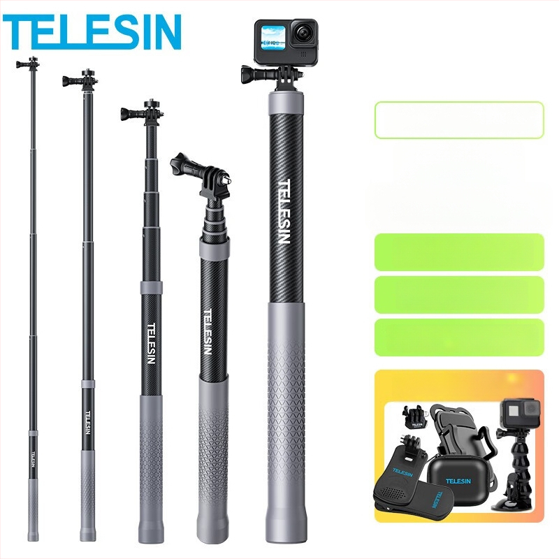 Selfie stick monopodas GoPro ir Insta360 – rankinis veiksmo kamerai monopodas, be Bluetooth