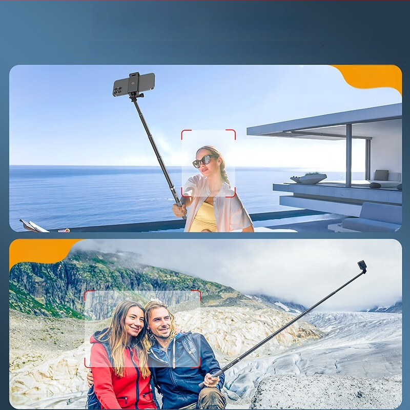 Selfie stick monopodas GoPro ir Insta360 – rankinis veiksmo kamerai monopodas, be Bluetooth