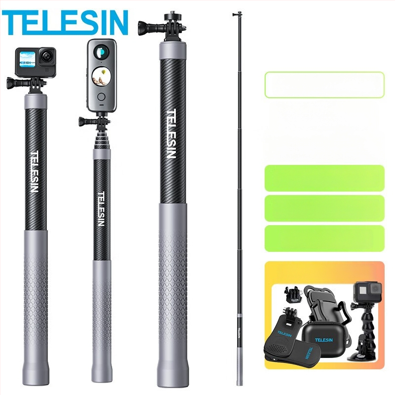 Selfie stick monopodas GoPro ir Insta360 – rankinis veiksmo kamerai monopodas, be Bluetooth
