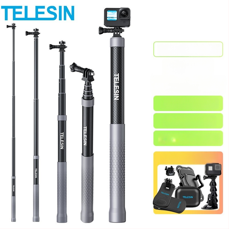 Selfie stick monopodas GoPro ir Insta360 – rankinis veiksmo kamerai monopodas, be Bluetooth
