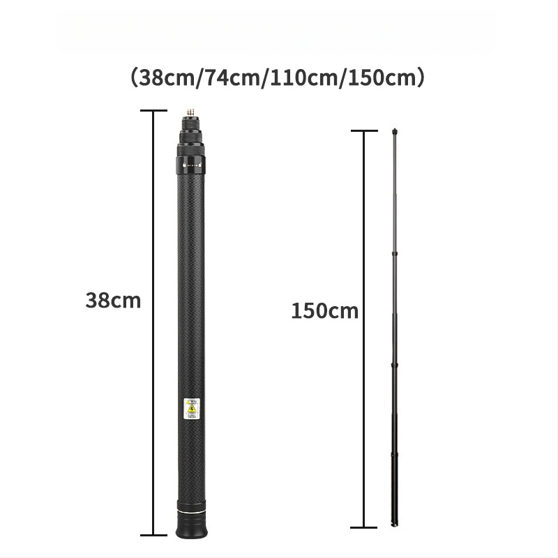 Anglies pluošto selfie lazda Insta360 One X2/X3 ir GoPro — teleskopinė, 4 skyriai, maksimali apkrova iki 2 kg