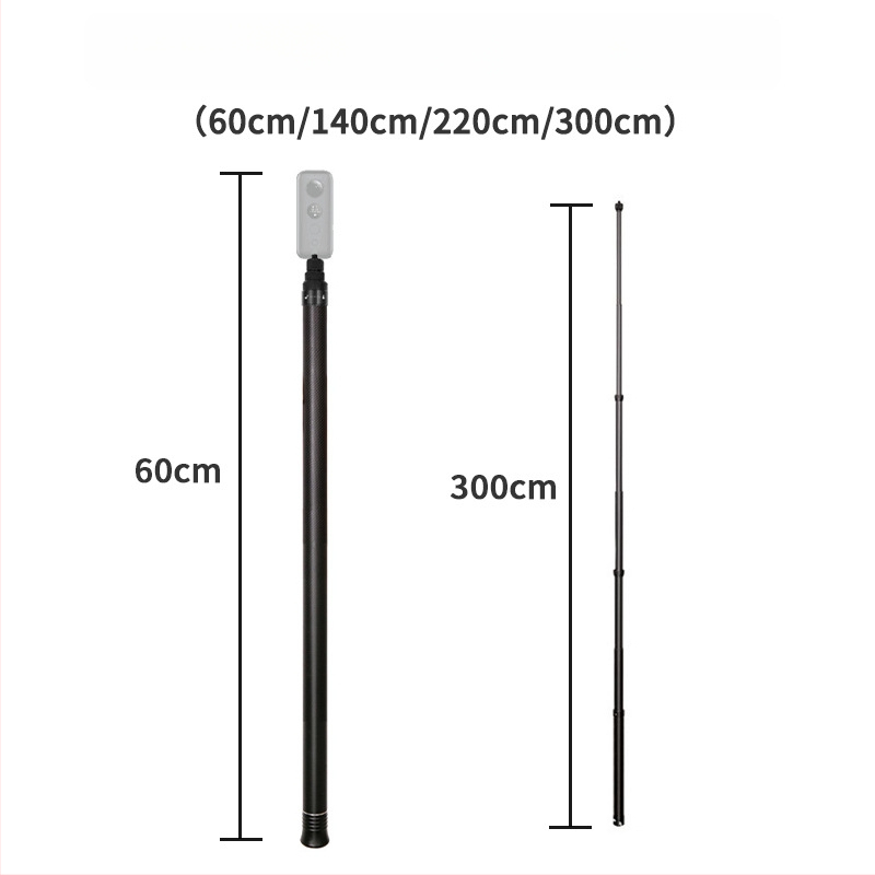 Anglies pluošto selfie lazda Insta360 One X2/X3 ir GoPro — teleskopinė, 4 skyriai, maksimali apkrova iki 2 kg